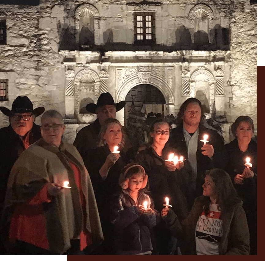 people at the Alamo Mission in San Antonio at Night